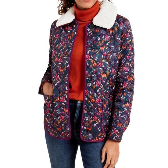 Talbots Jackets & Blazers - Talbots Woodland Ditsy Quilted Jacket Womens M Floral Sherpa Collar